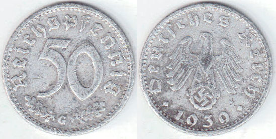 1939 G Germany 50 Pfennig A003000.